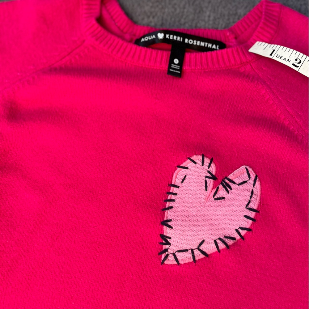 Kerri Rosenthal Pink Heart Crew Neck Sweater